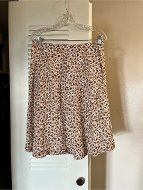 Lands' End Floral A-Line Skirt in Cream and Brown